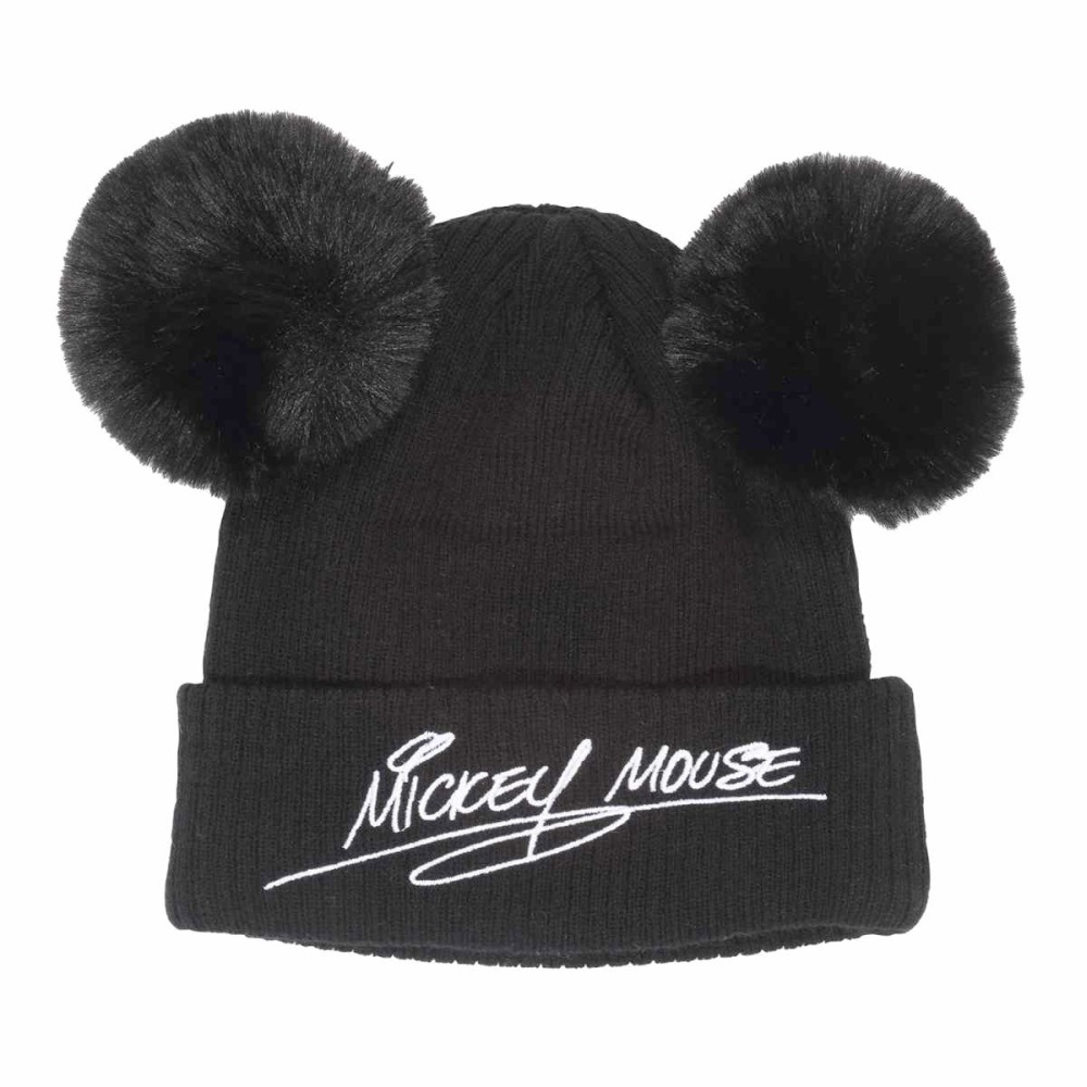 Disney Mickey Mouse - Double Pom Pompon Bonnet - Noir